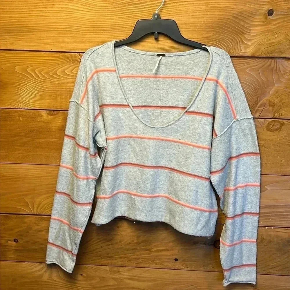 Womens Free people Make you mine stripe sweater Md oversized V neck party casual